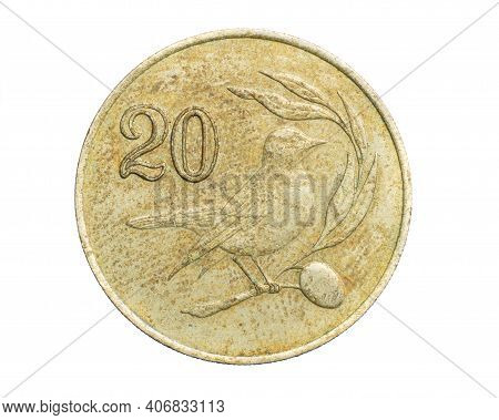 Twenty Cyprus Gold Cent Coin On White Isolated Background