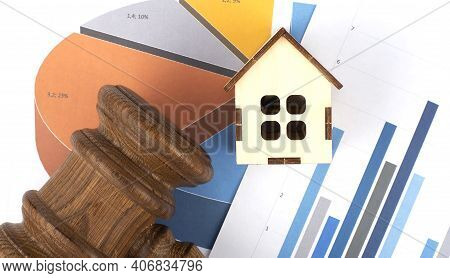 Gavel And Model Home On The Chart,business
