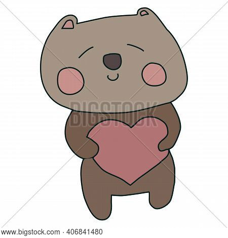 Vector Bear With Heart Brown And Green