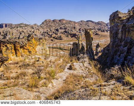 Stunning Sandstone Landscape With Colored Rock Formations In Isalo National Park, Madagascar