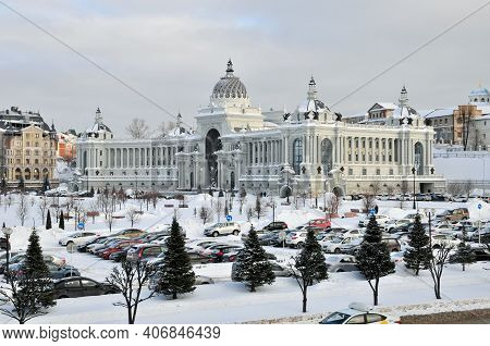 Kazan, Russia - February 2, 2021. The Farmers\' Palace Is A Building In The Historical Center Of Kaz