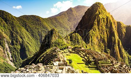 Machu Picchu, Peruvian Lost City Of Incas Situated On Mountain Ridge Above Sacred Valley Of Urubamba
