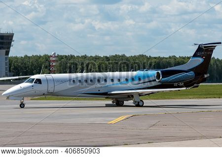 July 2, 2019, Moscow, Russia. Airplane Embraer Erj-135 Avcon Jet At Vnukovo Airport In Moscow.
