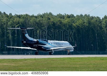 July 2, 2019, Moscow, Russia. Airplane Embraer Erj-135 Avcon Jet At Vnukovo Airport In Moscow.