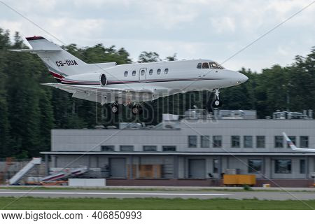 July 2, 2019, Moscow, Russia. Airplane Raytheon Hawker 750 Netjets Europe Airline At Vnukovo Airport