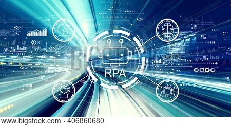 Robotic Process Automation Rpa Theme With Abstract High Speed Technology Pov Motion Blur
