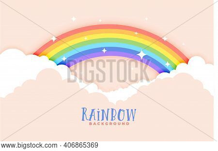 Cute Rainbow And Clouds Pink Background Design