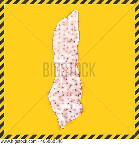 Grand Turk Island Closed - Virus Danger Sign. Lock Down Island Icon. Black Striped Border Around Map