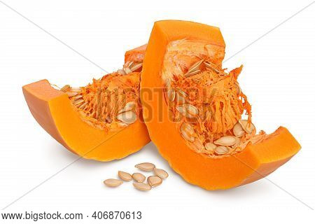 Butternut Squash Piece Isolated On White Background With Clipping Path And Full Depth Of Field
