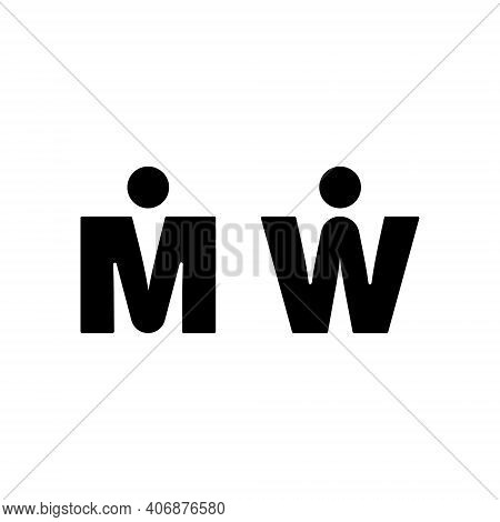 Man And Woman Icon. M And W Letters Sign For Restroom. Girl And Boy Wc Pictogram For Bathroom. Vecto
