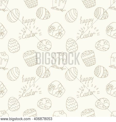 Vvector Seamless Simple Pattern With Decorative Eggs. Easter Holiday Light Background For Printing O