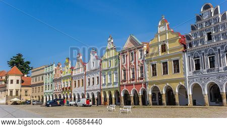 Telc, Czech Republic - September 15, 2020: Colorful Historic Houses At The Main Square Of Telc, Czec