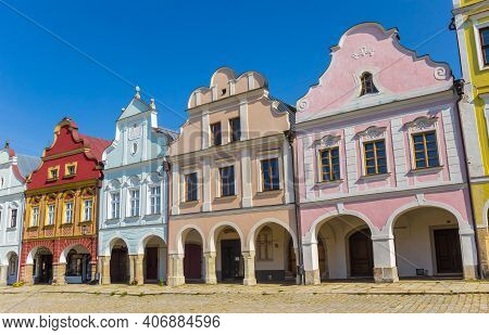 Telc, Czech Republic - September 15, 2020: Bright Colors Of The Historic Houses At The Market Square