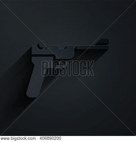 Paper Cut Mauser Gun Icon Isolated On Black Background. Mauser C96 Is A Semi-automatic Pistol. Paper