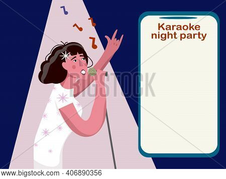 Women Singing Vector Illustration. Perfect Karaoke Party Banner Template.