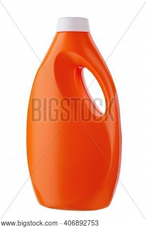 Orange Plastic Bottle For Liquid Laundry Detergent, Cleaning Agent, Bleach Or Fabric Softener Isolat