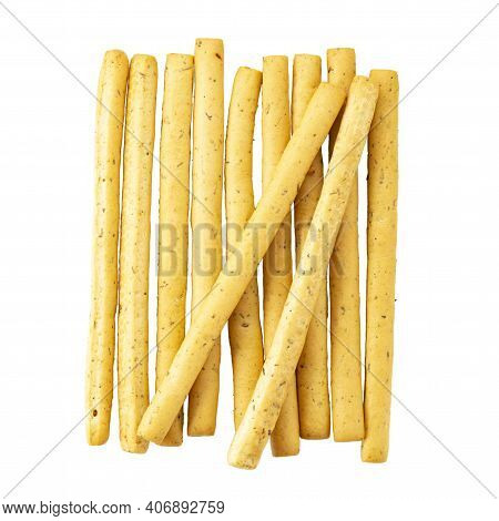 Italian Grissini Breadsticks. Tasty Grissini Snack Isolated On White Background. File Contains Clipp