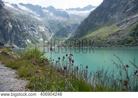 Beautiful Mountain Lake Gelmersee In Bern Switzerland