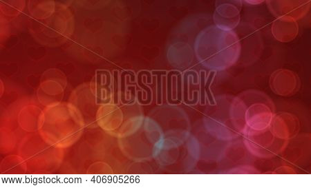Red Valentine Hearts. Valentine`s Day Red Abstract Background With Bokeh Effect. Beautiful Red Backg