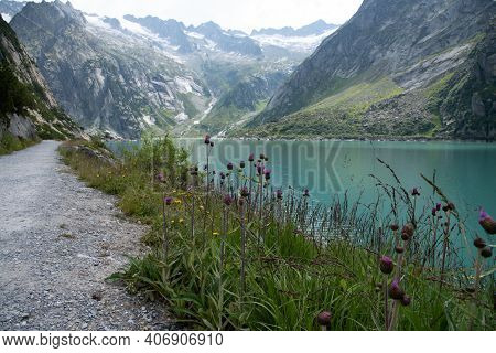 Beautiful Mountain Lake Gelmersee In Bern Switzerland