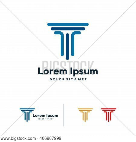 Simple Line Art Pillar Logo Designs, T Initial Pillar Logo, Law And Attorney Logo Symbol