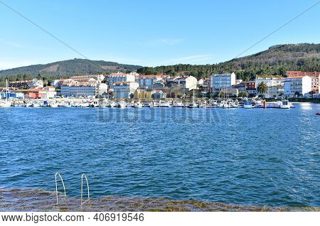 Portosin, Spain. December 26, 2020. Small Fishing Village At Famous Rias Baixas In Galicia Region An
