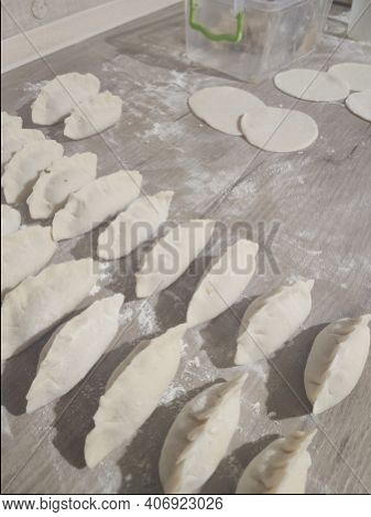A Dough Is Made Of Japanese Gedza Dumplings In The Kitchen Raw Cook