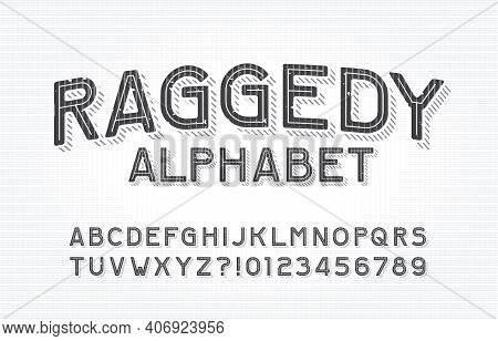 Raggedy Alphabet Font. Type Letters And Numbers On A Vintage Background. Stock Vector Typescript For