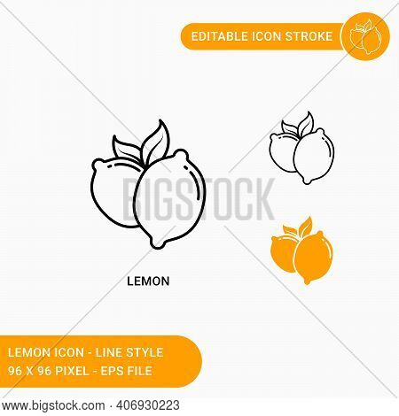 Lemon Icons Set Vector Illustration With Icon Line Style. Fresh Lemon Fruit Concept. Editable Stroke