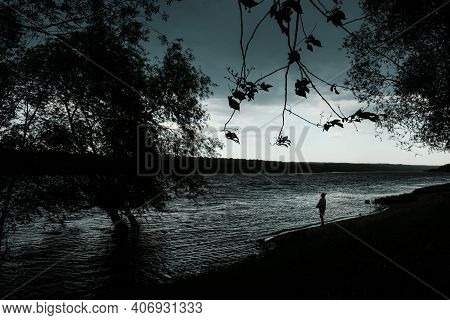 A Girl Stands On The Bank During The Flood Of The Oka River Between Tarusa And Serpukhov