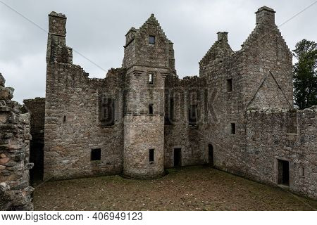 Courtyard Of Tolquhon Castlemedieval Ruins In  Tarves, Ellon, Scotland, Uk In Overcast Weather