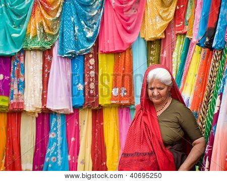 Indian woman shopping sari