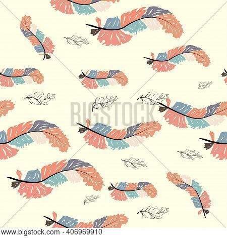 Abstract Feather Wave Decorative Pattern. Seamless Wallcovering Template.