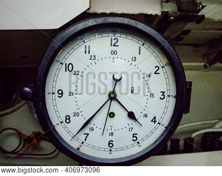 Big Clock Device In Decommissioned Submarine Vessel