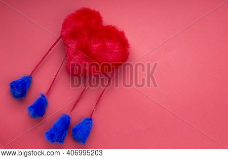 Valentines Day February 14 A Heart On A Red Background Is Flying. High Quality Photo