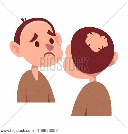 Sad Man, Baldness Problem, Cartoon Flat Style