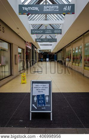 Chester; Uk: Jan 29, 2021: The Eastgate Street Entrance To The Grosvenor Shopping Centre Which Is Te