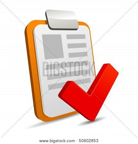 Clipboard with checklist on white background
