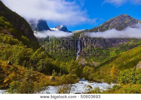 Waterfall Near Briksdal Glacier - Norway