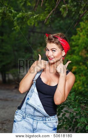 Pin-up Girl Give Thumbs-up