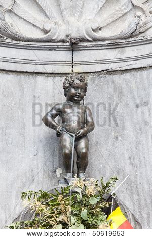 Manneken Pis Statue In The Centre Of Brussels.