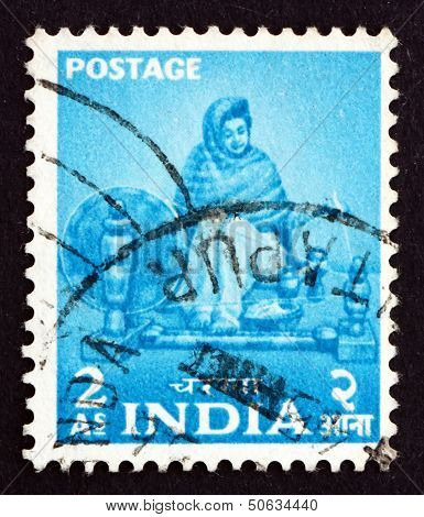 Postage Stamp India 1955 Charkha Operator, Spinning Machine