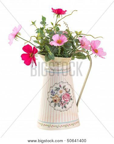 Colorful Cosmo Flower In Vintage Style Pot