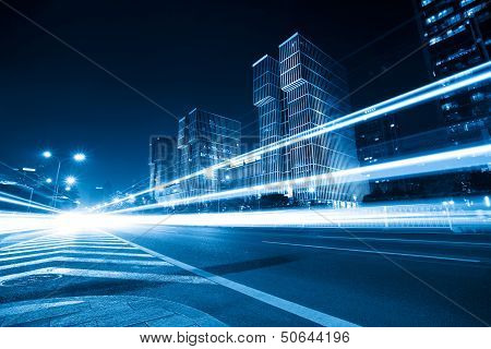 Light Trails On The Road With Blue Tone