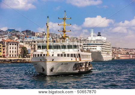 Ferryboat In Istanbul Turkey Transporting People