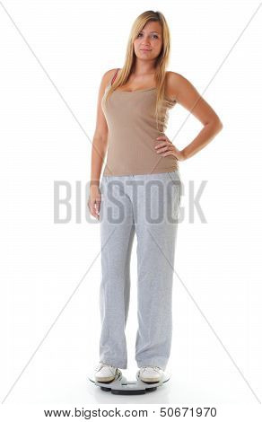 Large Woman On Scale Measuring Her Weight