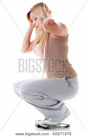 Large Woman On Scale Measuring Her Weight