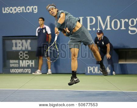 Twelve times Grand Slam champion Rafael Nadal during his second round match at US Open 2013