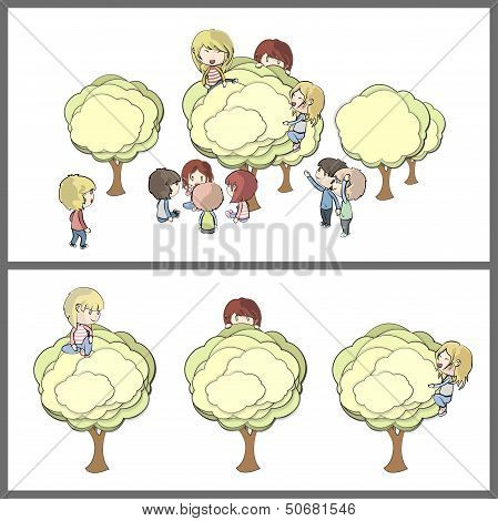 Kids Around Tree Over White Background. Vector Design