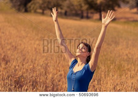 Beautiful Young Woman With Pretty Dress Saying Hello To Summer